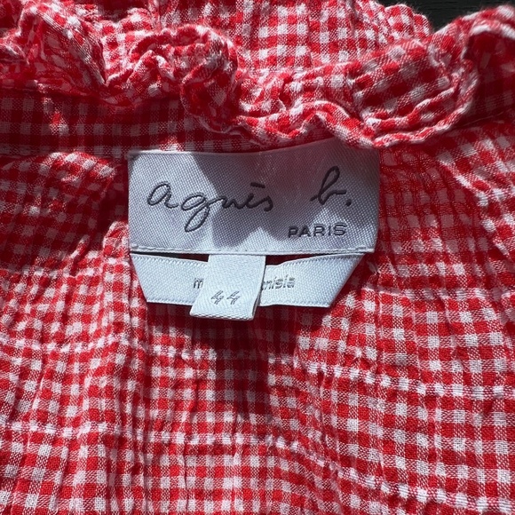 Agnes B. Cotton Gingham Button Down Blouse, Size M-L/44, Red & White - Picture 8 of 10